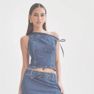 Meshki Denim off the should top size M